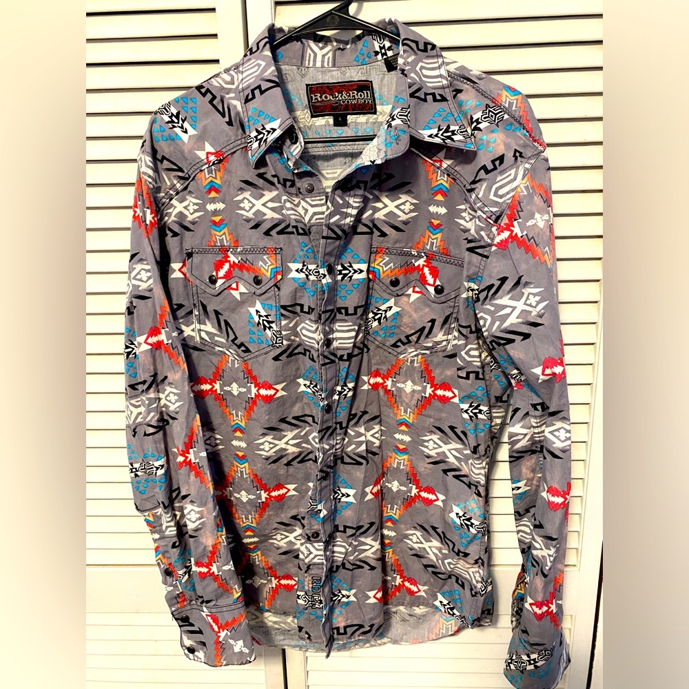 ⚡️ Rock n Roll Cowboy western button up sz L ⚡️